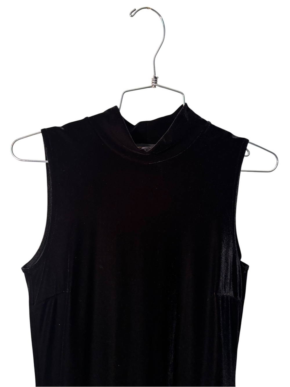 Vintage Scene Black Sleeveless Mock-Neck Mini Dress with Floral Hem Size 7/8 - Picture 2 of 6